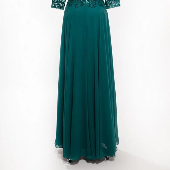 New A-Line Formal Long MOB Gown w/ 3/4 Sleeves & Rhinestones Embroidery TC M2722 - Picture 8 of 8
